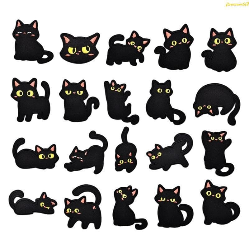 20 Peças Gato Preto Adesivo Bordado Remendos Auto-Costura Artesanato Para Sacos E Roupas Reparação Tarefa