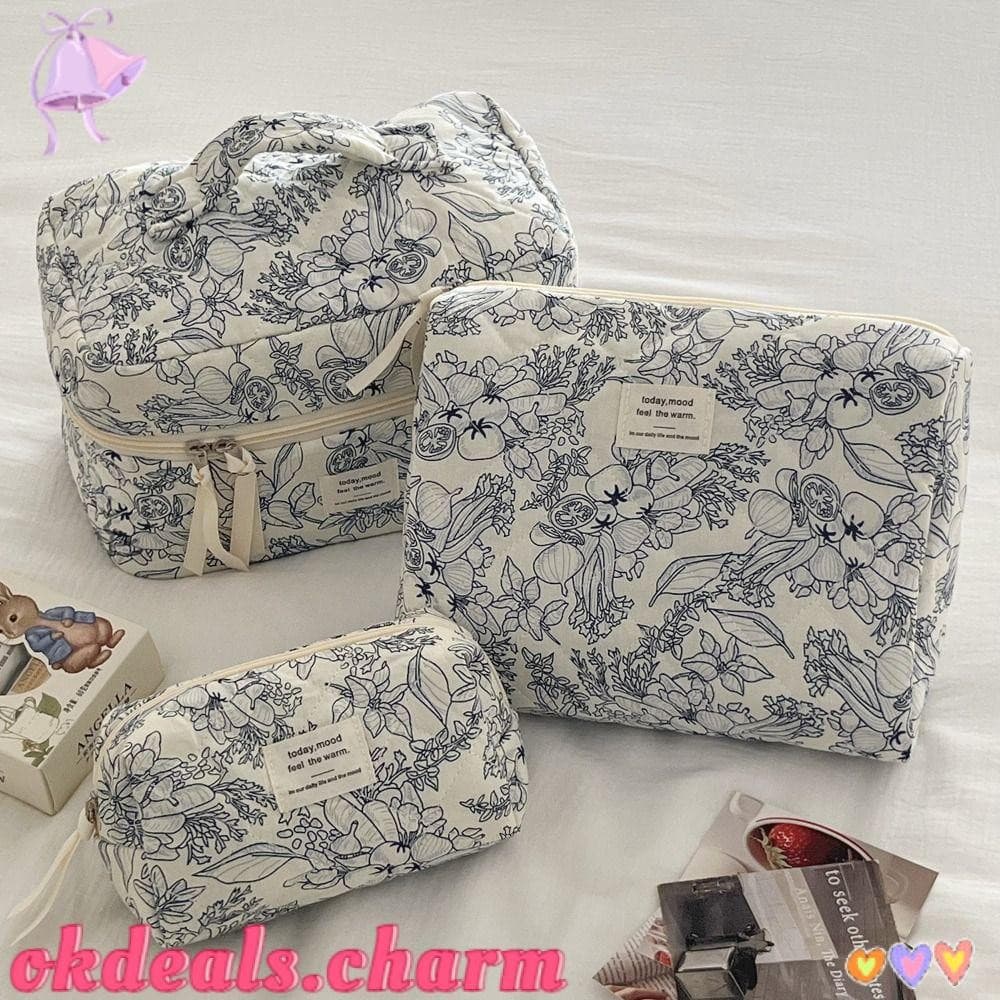OKDEALS Bolsa De Maquiagem Acolchoada , Organizador Cosmético Estético Estilo Ins Da Série Jungle Flower , Grande Capaci