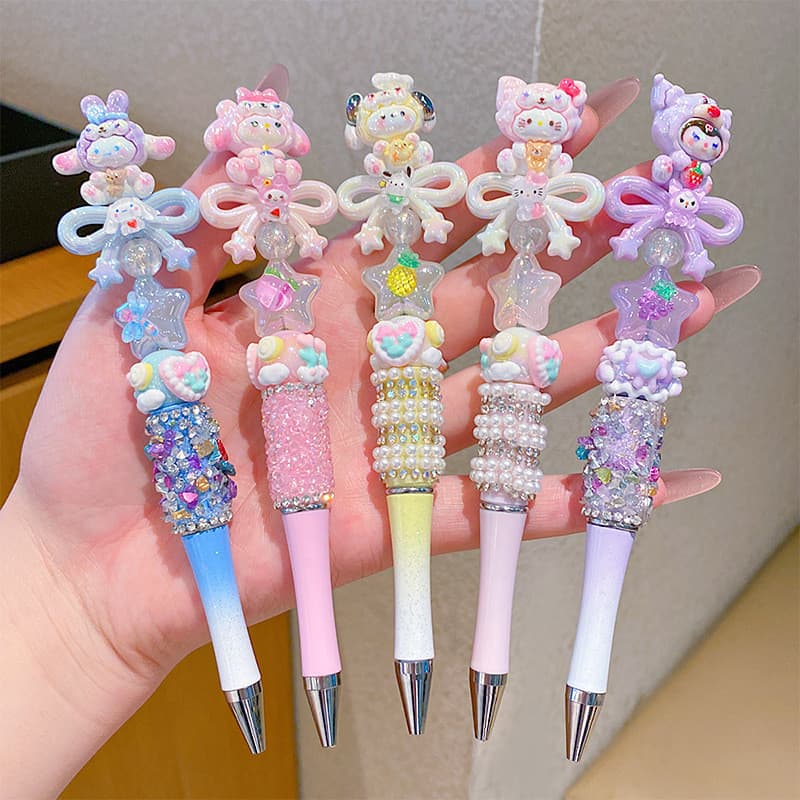 Caneta De Escrita Rotativa Com Laço De Diamante Brilhante , Desenho Animado Infantil , Menina Preta Fofa Alto Valor Faci