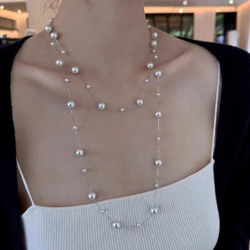 Colar longo com design de céu estrelado para mulheres, corrente para suéter, primavera/verão 2025, estilo longo, luxo di