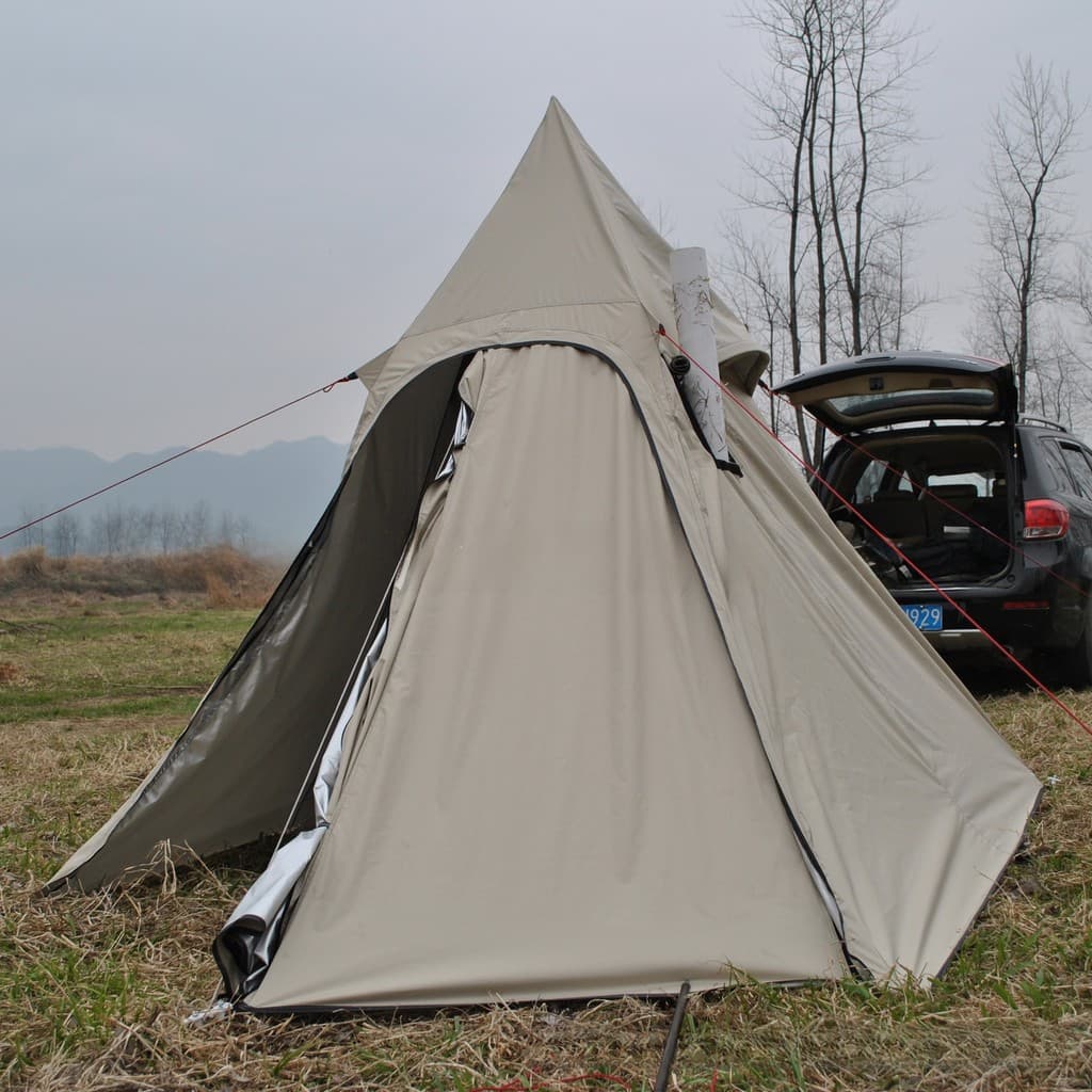 Tenda indiana ao ar livre, barraca de pirâmide de pólo de Trekking, barraca de fogão de acampamento, barraca três em um