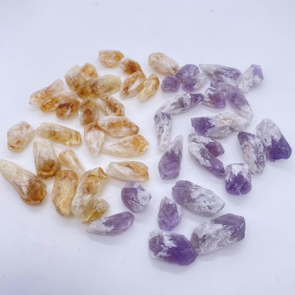 Ornamentos de pedra áspera citrino de ametista Natural, pedra de desmagnetização, etiqueta Mineral, amostra de dentes de