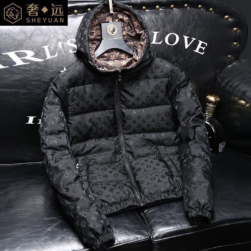 Bens europeus High-End marca Jacquard com capuz jaqueta masculina inverno novo estilo engrossado luz quente roupas finas