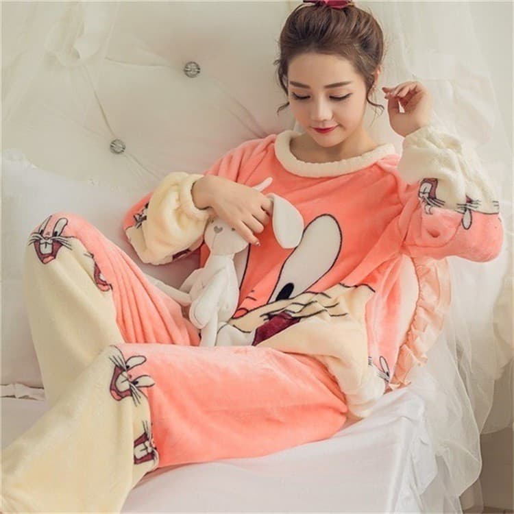 Pijamas de flanela de inverno para mulheres plus size, para clima frio, com forro de lã coral, são acolchoados, roupas d