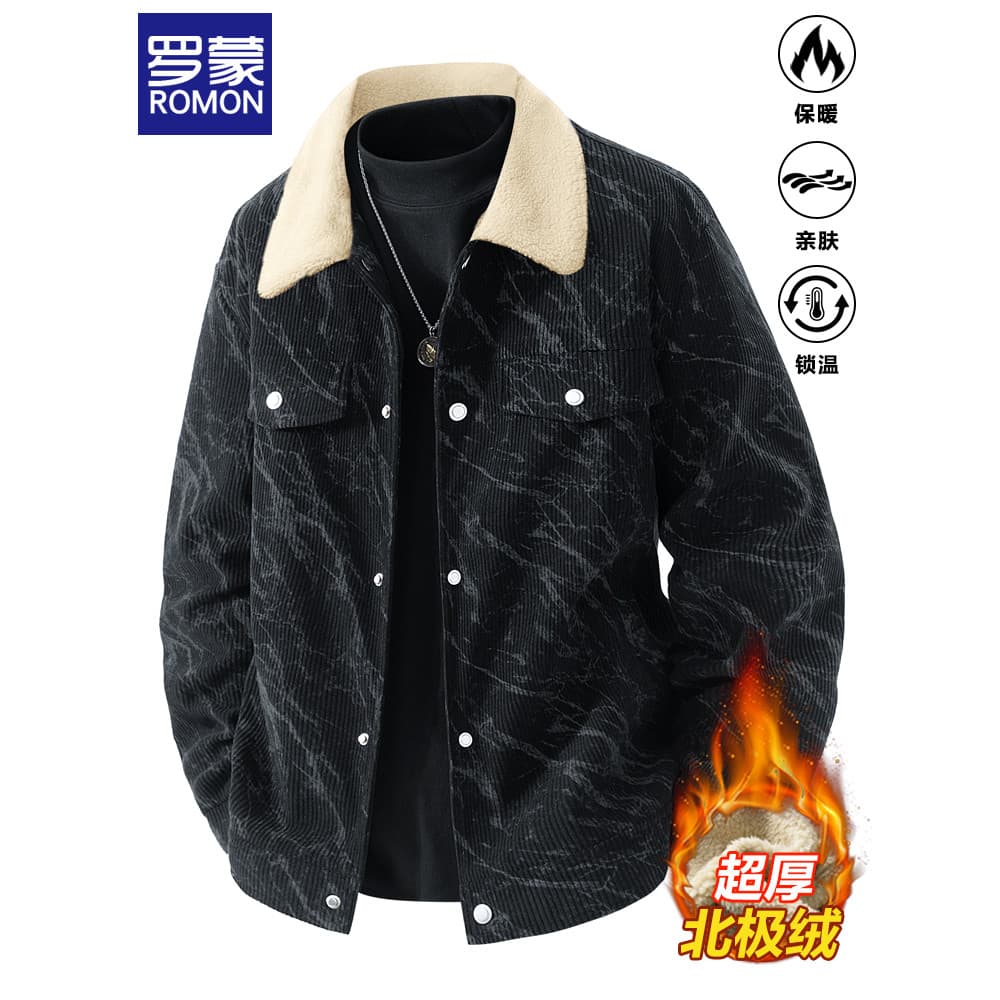 Lomon outono inverno forro de lã jaqueta masculina 2026 novo estilo impresso lã de cordeiro roupas quentes jaqueta mascu