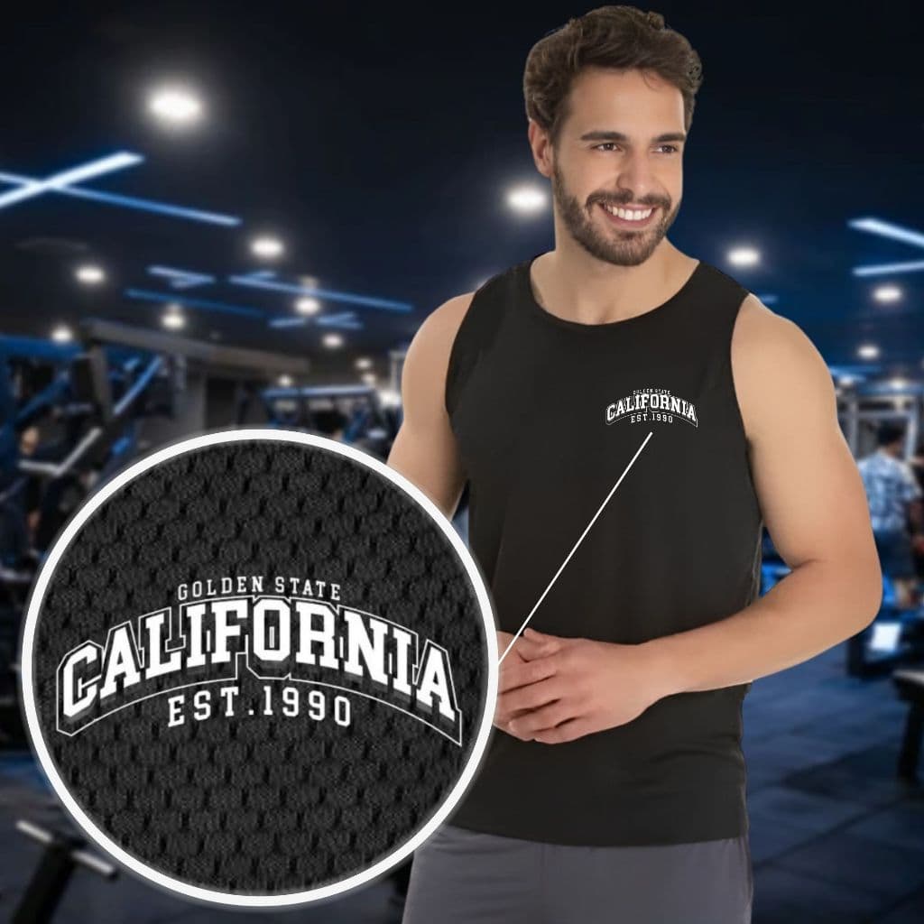 REGATA Dry Fit  Masculina - Modelo CALIFORNIA  Academia, Corrida, CrossFit, Ideal Para Treinos Intensos
