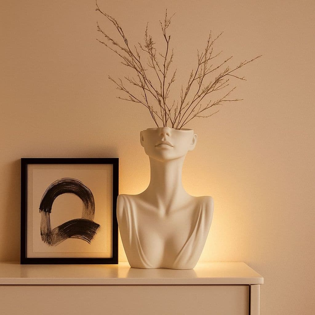 Vaso Decorativo Feminino Branco 13cm Mesa Centro Sala Lais