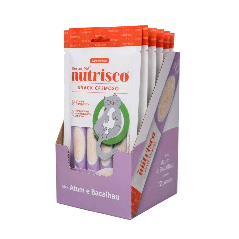 Caixa de Petisco para Gatos Snack Cremoso Nutrisco Sabor Atum e Bacalhau - 48 sachês