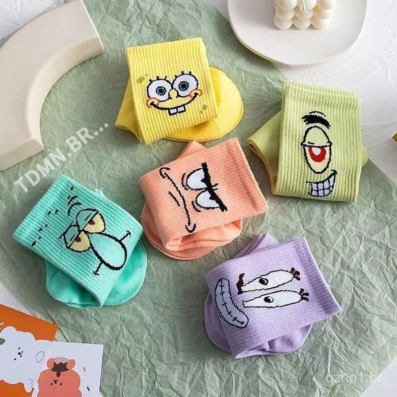 ( 5 Pares De Meias ) Meias Unissex Bob Esponja, Meias De Casal