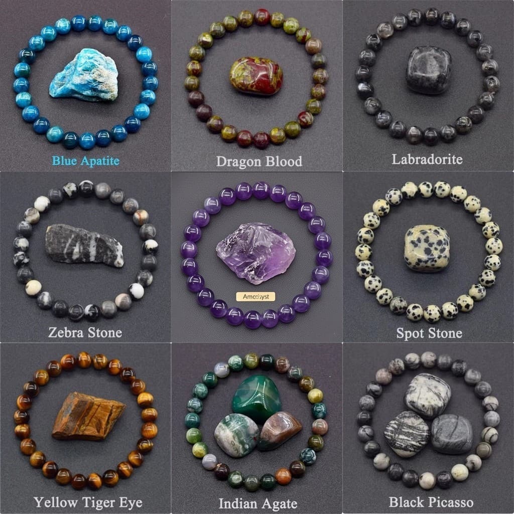 ((Pulseira de pedra Natural Good Luck) Ágata, Cristal, Pedra Natural