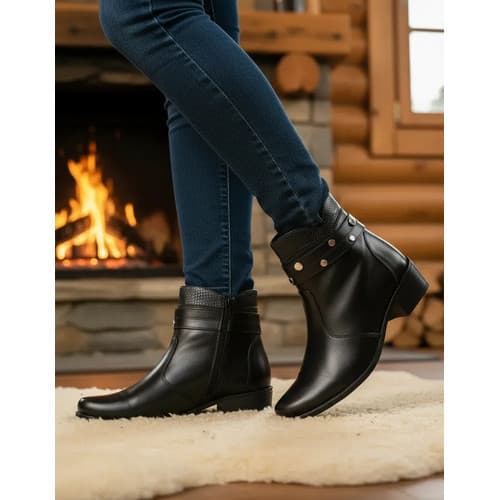 Bota Feminina Cano Baixo Curto Salto Baixo Zíper Conforto Elegância Macia