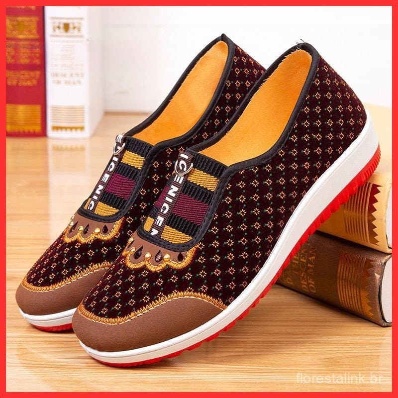 Sapato De Pano Feminino Flexível Antiderrapante Sola De Meia Idade Casual Para Idosos