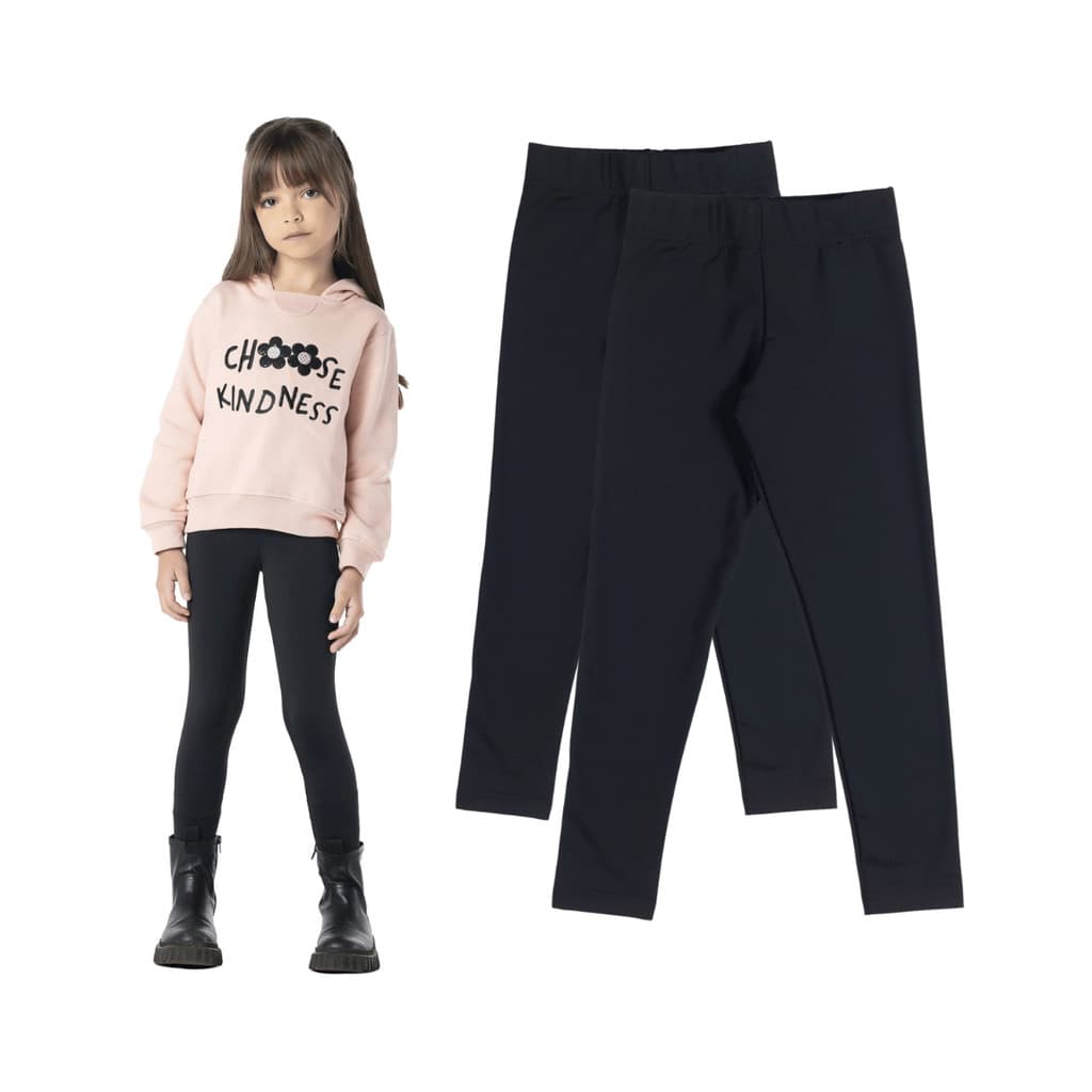 Kit 2 Calças Legging Infantil Menina Lisa Inverno Flanelada
