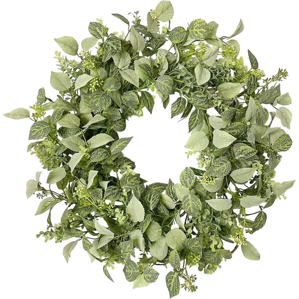 Guirlanda de Folhas de Eucalipto Texturizadas de 22 Polegadas, Decoração Realista para Porta da Frente na Primavera e Ve