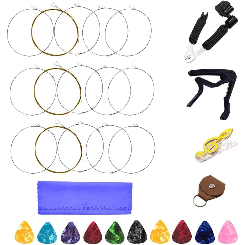 Banjo Strings 5 String Set Stainless Steel Core Copper Alloy Wound 3 Full Sets with 3 in 1 Restringing Tool & Capo & Pic