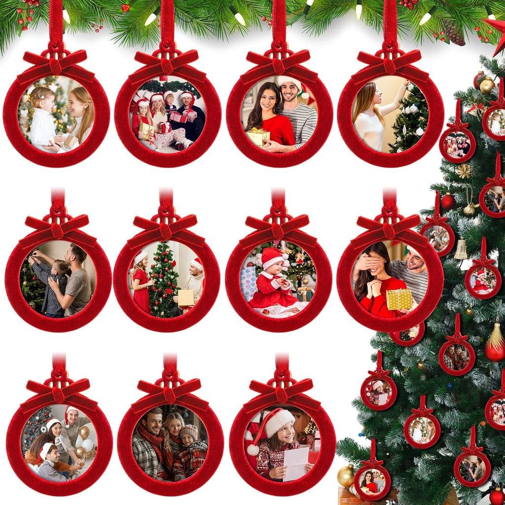 18 Peças de Enfeites de Natal em Veludo para Pendurar, Enfeites de Fotos de Natal, Kits de Artesanato para Árvore de Nat