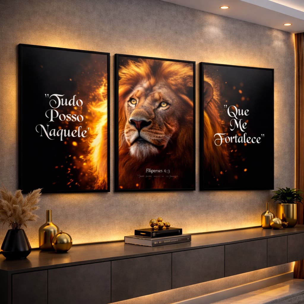 Quadro Decorativo Trio Tudo Posso Naquele Que Me Fortalece Filipenses 4:13 Frase Motivacional Sala Escritório Quarto