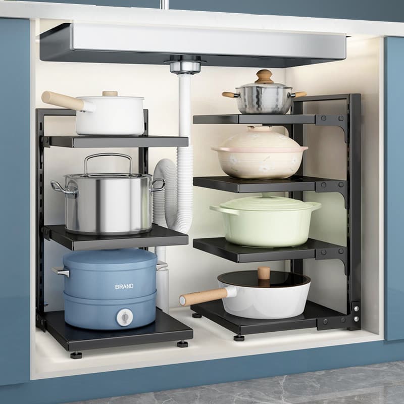 Prateleira de cozinha multicamadas sem perfuração, rack de armazenamento de esgoto, pote, tempero, retrátil, ajustável,