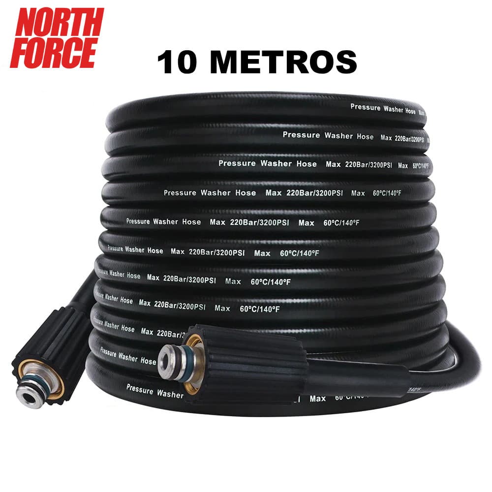10 Metros Mangueira Nylon Lavadora De Alta Pressão Compatível Conexão 14mm e 15mm North Force