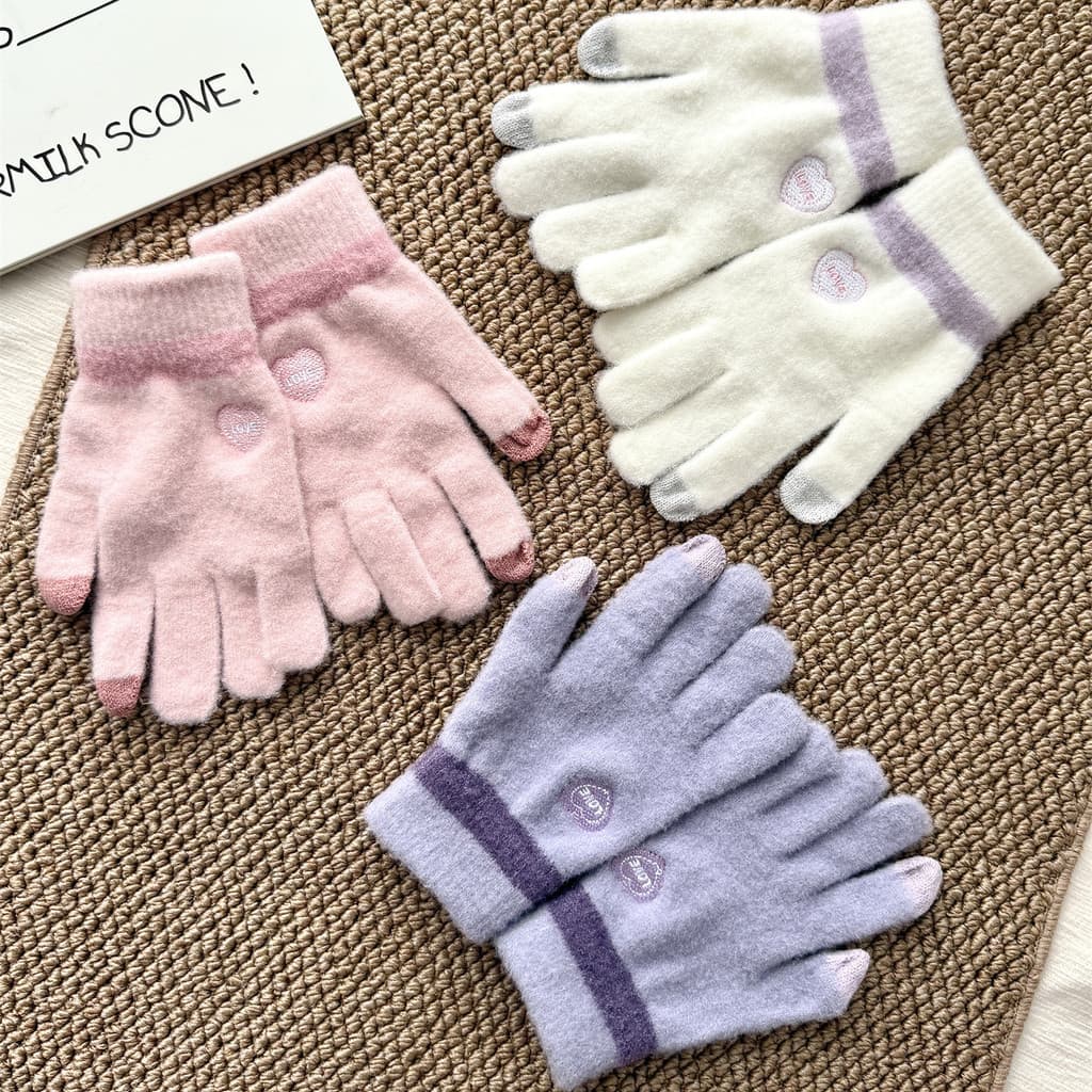 Estilo coreano amor luvas de lã feminino inverno malha engrossado tela de toque quente cinco dedos estudante inverno cic