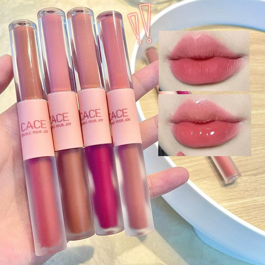 CACE espelho de esmalte labial divertido de duas cabeças, brilho de água, vidro, festa de estudante, fosco, veludo, lama