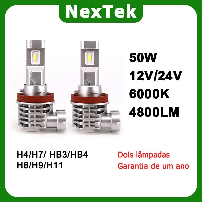 NexTek NZ50 12V/24V 50W 6000K LED Farol De Carro H4 H7 H8/H9/H11 HB3 HB4 Tamanho Da Lâmpada Halógena original