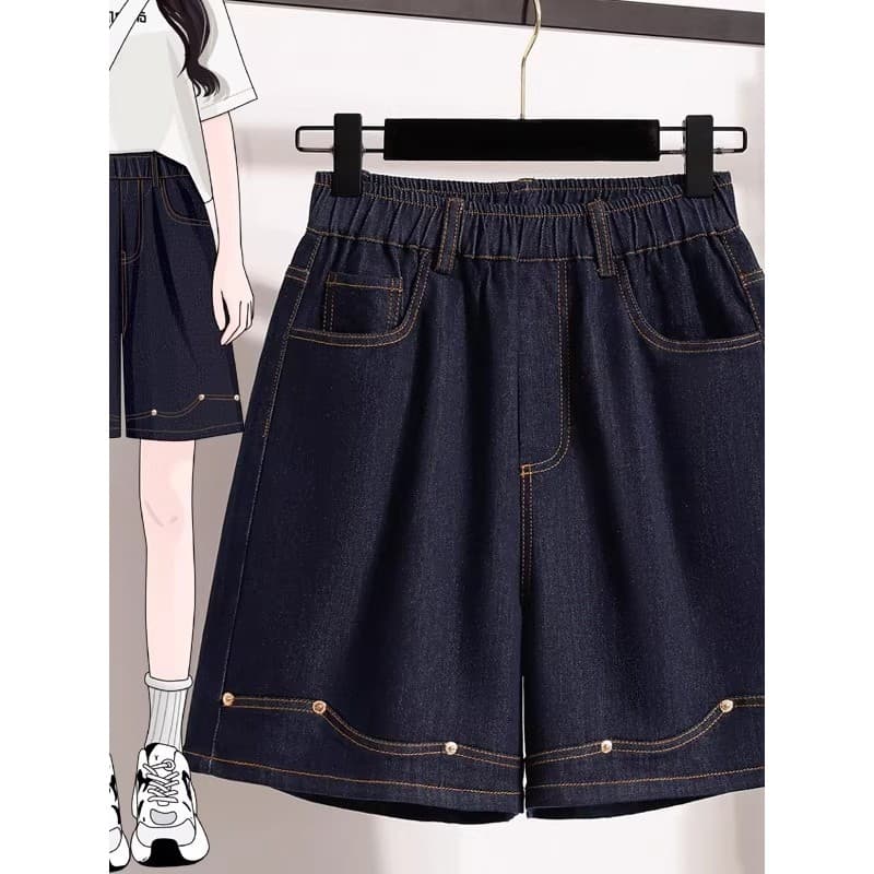 Fino Tencel Retro Denim Shorts feminino 2026 verão novo estilo tamanho grande ligeiramente gordo mm cintura elástica cal