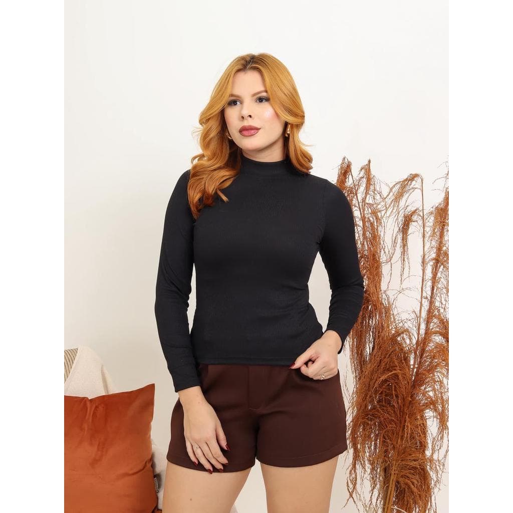 Blusa Feminina Gola Alta Canelado Premium Elegante Basica Casual Inverno Cacharrel P ao GG