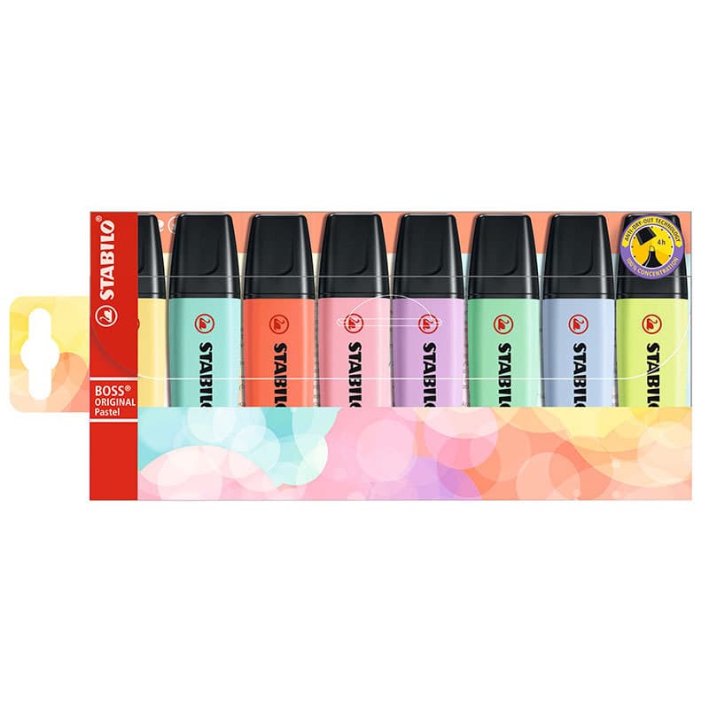 Pincel marca texto Boss Pastel 70/8-3 estojo com 8 cores Stabilo
