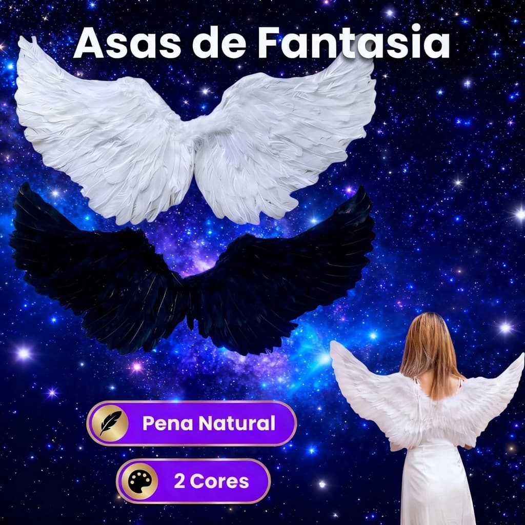 Fantasia De Anjo Com Asas De Penas Alças Para Halloween Festa - 60CM/80CM