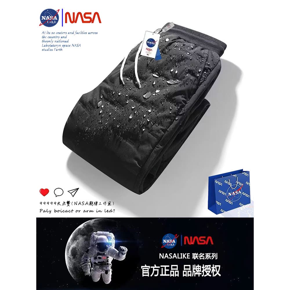 NASA Co-Branded Down Calças de Algodão Masculinas Outono Inverno Engrossado Quente Desgaste Exterior À Prova de Vento Es