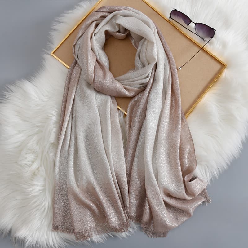 Estilo brilhante gradiente cor primavera outono feminino fino algodão linho cachecol casamento palco moda All-Match gaze