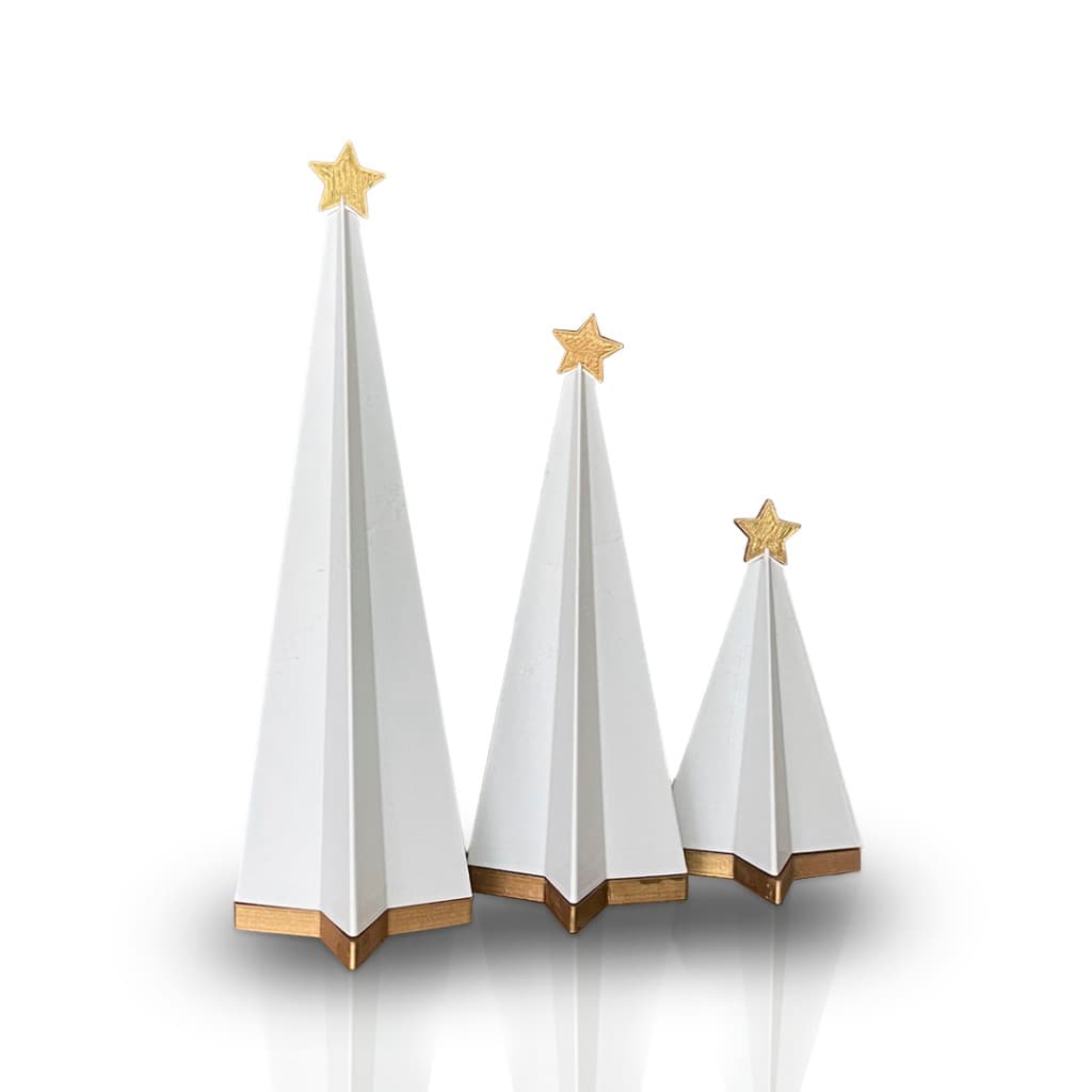 Kit 3 Árvores Natal Branco com Dourado Decoração da Casa Escritório Festa ou Presente Final de Ano