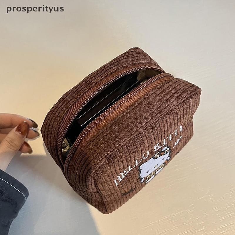 [prosperityus] Nova Bolsa Hello Kitty Desenho Animado Bordado De Moedas De Veludo Fofa Portátil Armazenamento De Maquiag