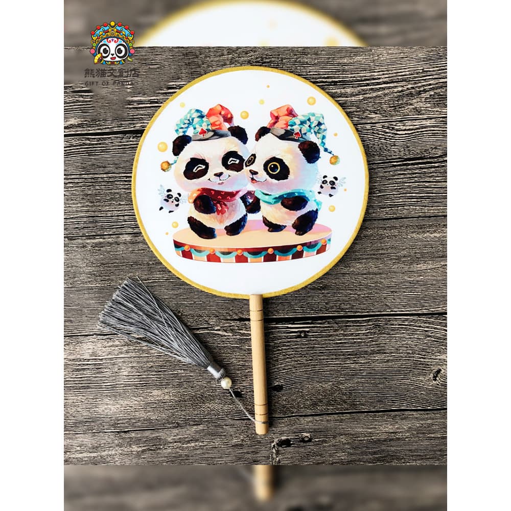 Panda Cultural criativo chinês estilo antigo grupo fã Hanfu adereços panda características Retro ventilador redondo Chen