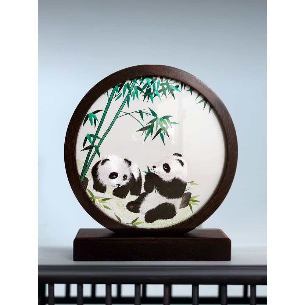 Puro artesanal Panda Shu bordado estilo chinês dupla face bordado ornamentos de madeira maciça Chengdu lembranças presen