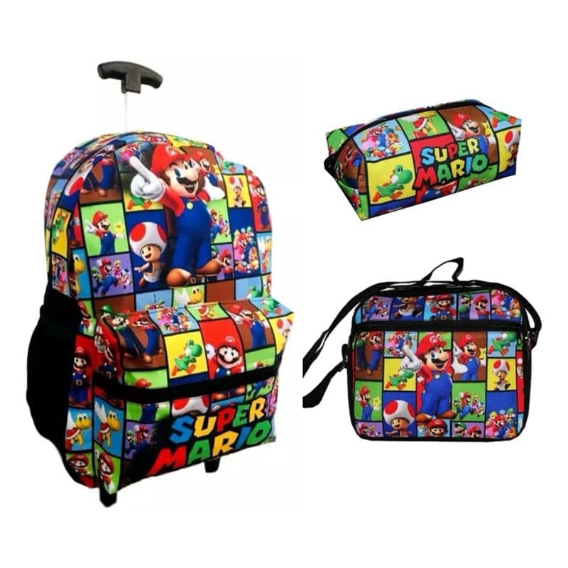 Kit Mochila Rodinha Infantil Super Mario Brothers