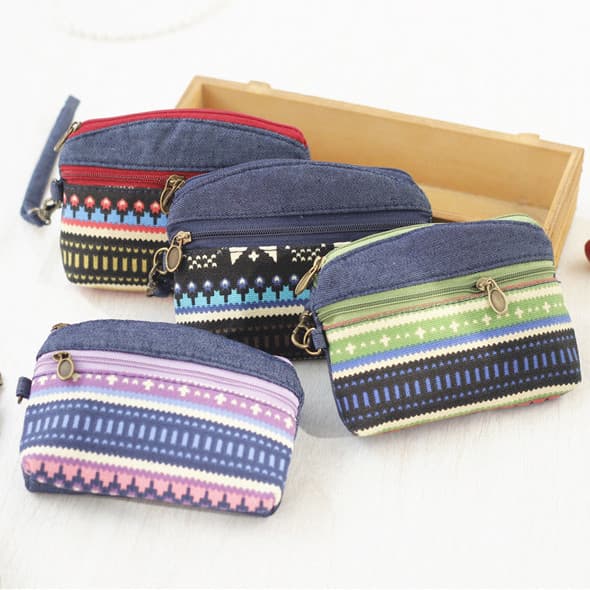 Bolsa de moedas de tecido feminino Mini portátil pequena carteira com zíper saco de moedas cartão bancário carteira de m