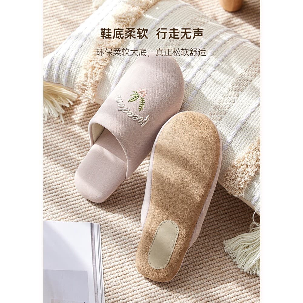 Estilo japonês chinelos silenciosos algodão linho feminino casa interior sola macia silencioso quatro estações piso chin