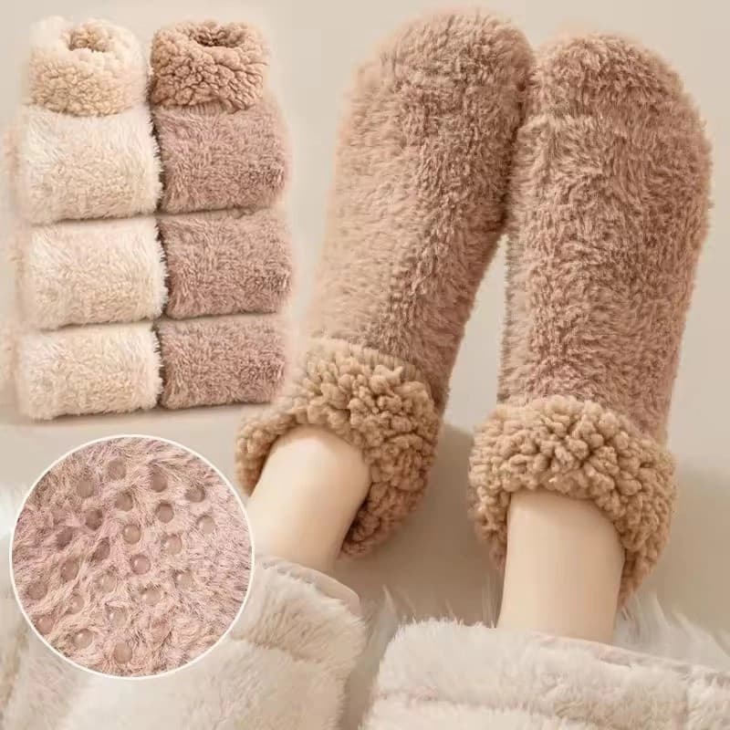 Meias Térmicas Grossas Femininas Para Tornozelo , Lã De Cordeiro De Inverno , Fuzzy , Macio , Quente , Casa , Dormir , A