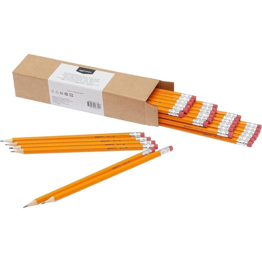 Basics Wood-Cased #2 HB School Pencils with Erasers for Writing and Drawing, Pre-sharpened, Soft Strong Lead, Orange, 30