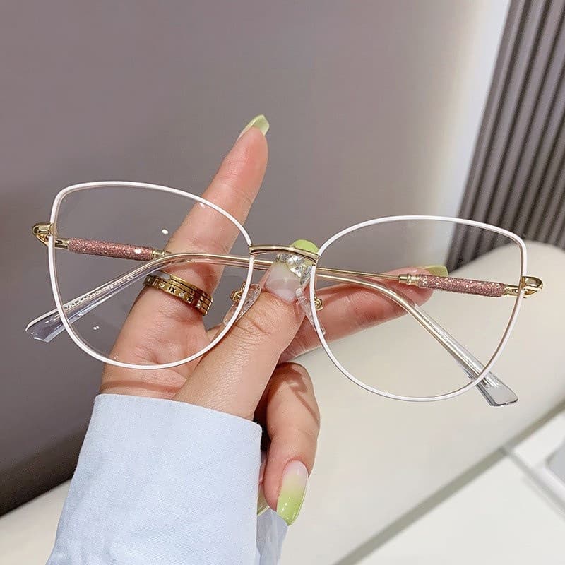 Novos Óculos de Computador com Armação de Metal Estilo Olho de Gato, Óculos Ópticos Femininos Anti-Luz Azul da Moda