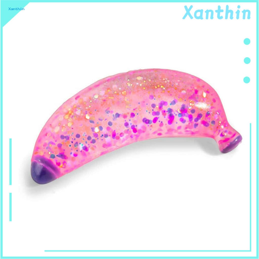 Simulated Fruit Stress Ball Banana Relief Toy Glitter Squeeze for Anxiety Fun Fruit-shaped Reliever Perfect for Kids Adu