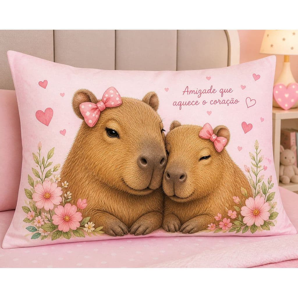 Fronha Capivara Fofa 70x50 Estampada – Capa de Travesseiro Decorativa