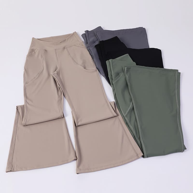 Cintura alta V cintura lateral bolso duplo nu sentir elástico queimado calças femininas Super longas pernas retas corren