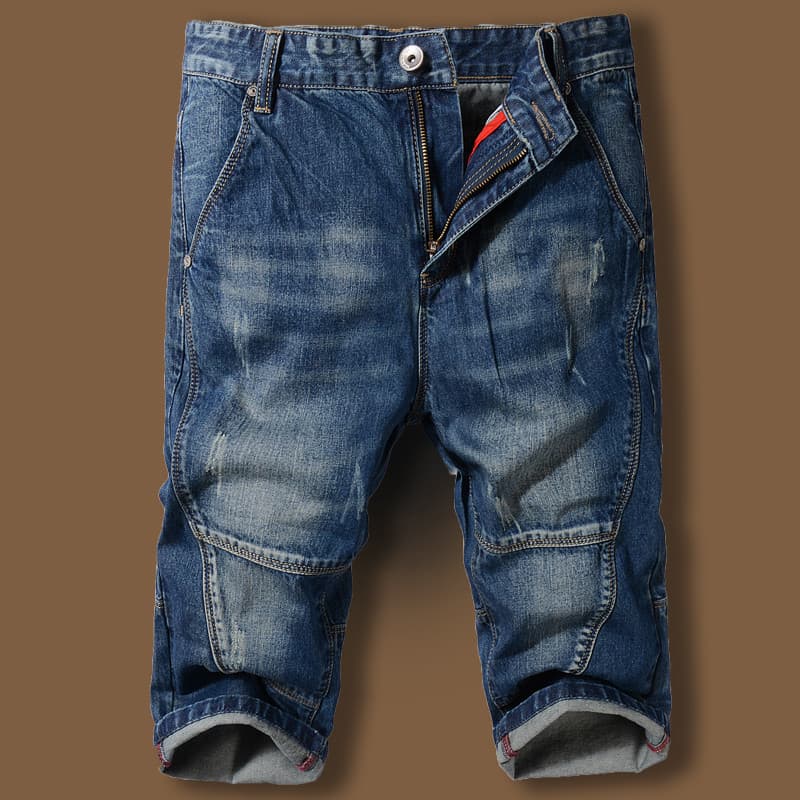 2026 verão cortado Jeans Shorts Jeans masculinos verão calças de 7 pontos estilo fino fino ajuste versão coreana calças