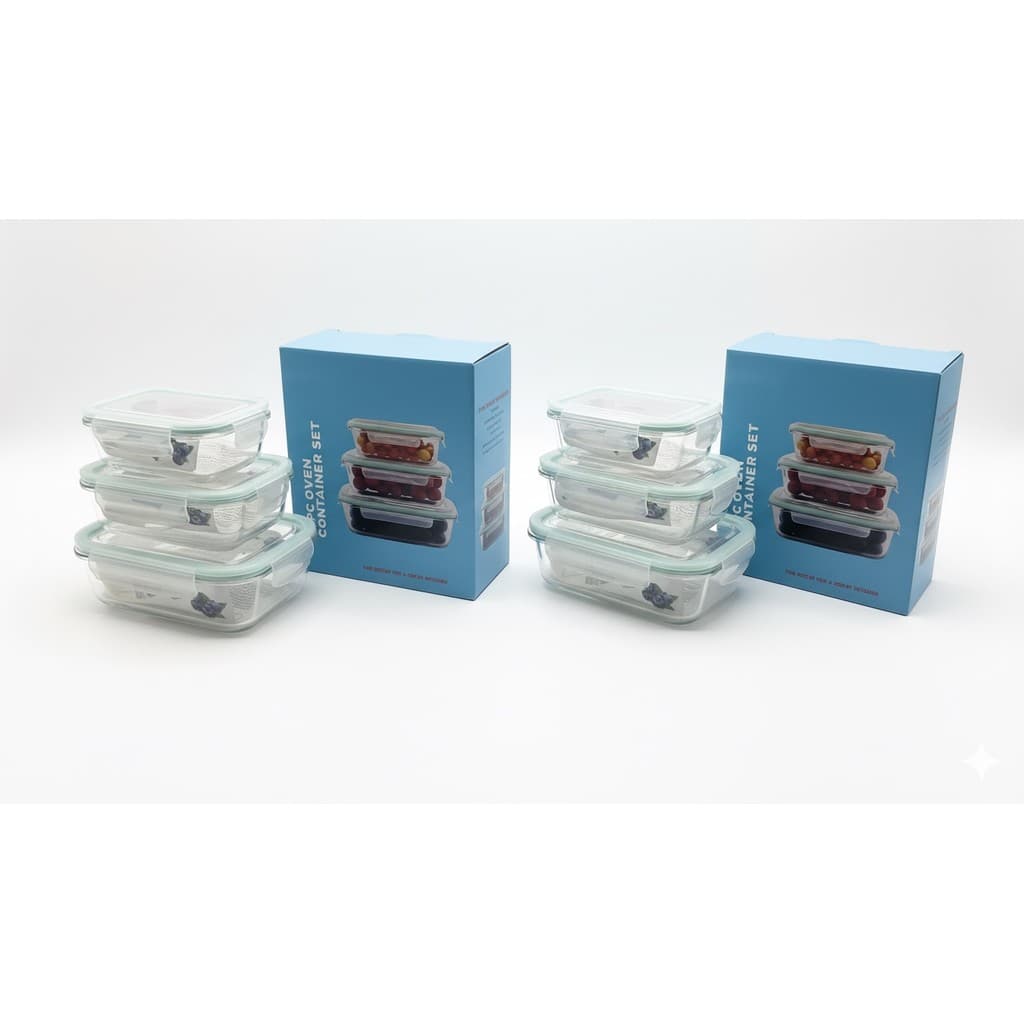 Conjunto 6 Potes Herméticos de Vidro Borossilicato Retangular - 410ml, 680ml e 1040ml