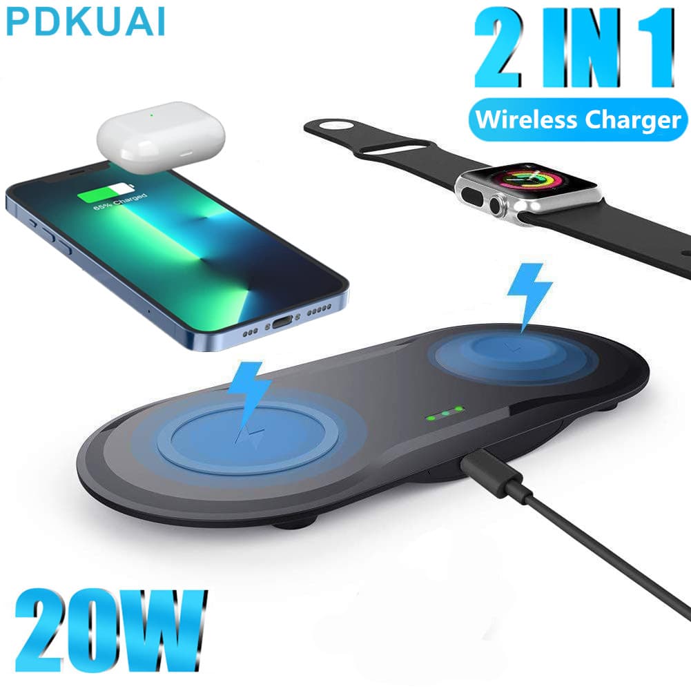 QXZ Novo Carregador Sem Fio 2 Em 1 20W Qi Carregamento Rápido Para IPhone 12 13 14 Pro Max 11 XS XR X 8 Apple Watch 7 6