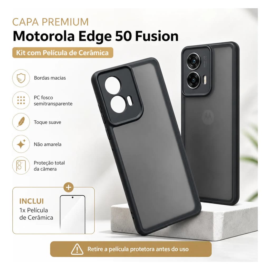 Capinha Translúcida+pelicula Ceramica P/moto Edge 50 Fusion