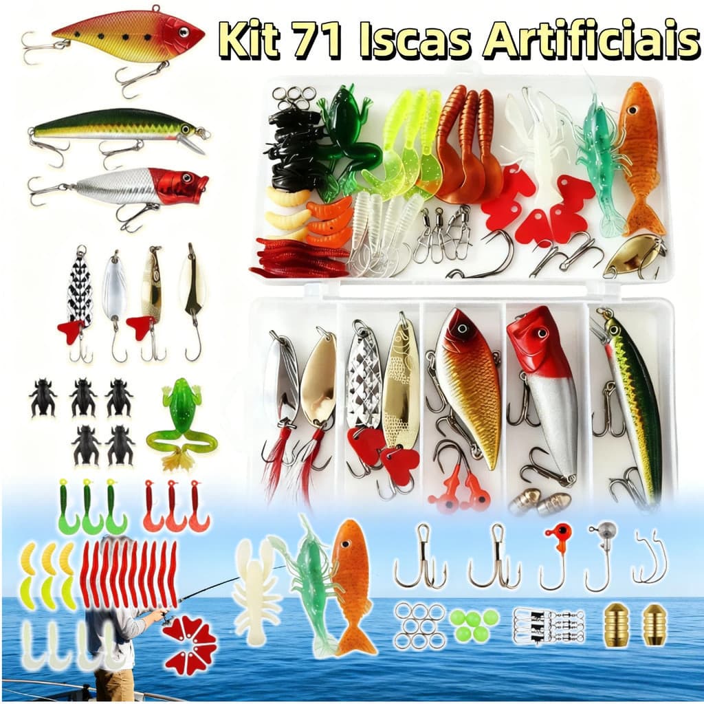 LEMIKKLE - Kit 71 Iscas Artificiais Premium - Anzol Duplo e Olhos 3D | Meia Água para Pesca de Truta Realista e Peixes